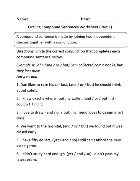 simple and compound sentences worksheet with answers grade 3